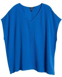 Eileen Fisher - V-Neck Dolman Sleeve Organic Cotton Gauze Top - Lyst