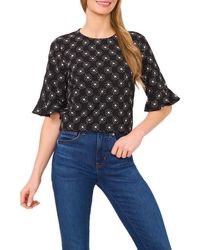 Cece - Floral Embroidered Ruffle Cuff Top - Lyst