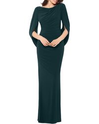 Betsy & Adam - Cape Long Sleeve Trumpet Gown - Lyst