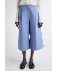 Marni - Pleated High Waist Wide Leg Virgin Wool Crop Trousers - Lyst