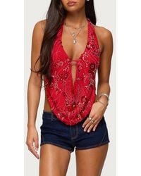 Edikted - Beaded Cowl Neck Open Back Halter Top - Lyst