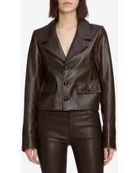 FRAME - The Cuffed Crop Leather Jacket - Lyst