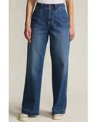 Lands' End - Petite Soft Denim High Rise Wide Leg Top Stitch Trousers - Lyst