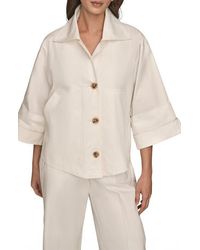 Donna Karan - Button Front Cotton Twill Jacket - Lyst