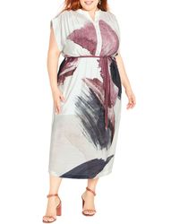 City Chic - Laurel Print Tie Waist Midi Dress - Lyst