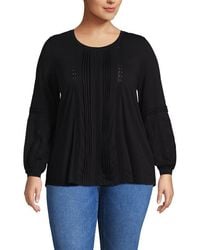 Lands' End - Lightweight Jersey Lace Mix Long Sleeve Pintuck Top - Lyst