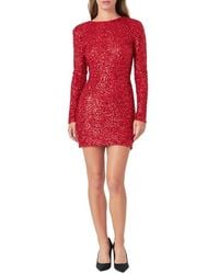 Endless Rose - Sequin Padded Shoulder Long Sleeve Minidress - Lyst