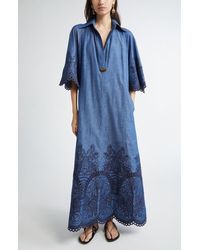 Zimmermann - Coco Embroidered Denim Caftan Dress - Lyst