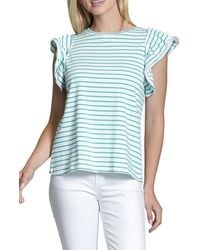 Apny - Stripe Ruffle Cap Sleeve T-Shirt - Lyst