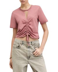 AllSaints - Gigi Cutout Ruched Front Cotton T-shirt - Lyst
