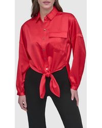 DKNY - Tie Front Satin Shirt - Lyst