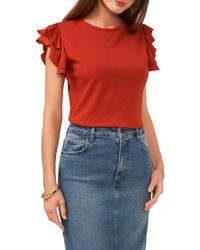 Vince Camuto - Tiered Ruffle Sleeve Cotton Blend Top - Lyst