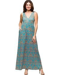 24seven Comfort Apparel - Maternity Sky Sleeveless V-Neck Maxi Dress With Pockets - Lyst