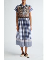 Tao Comme Des Garçons - Gingham Cotton Midi Dress With Hand Embroidered Overlay - Lyst