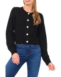 Cece - Heart Button Pointell Cardigan - Lyst
