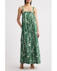 Du Paradis - Mimosa Sun Leaf Print Cotton Maxi Dress - Lyst