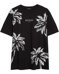 Balmain - Palm Print Cotton Graphic T-shirt - Lyst