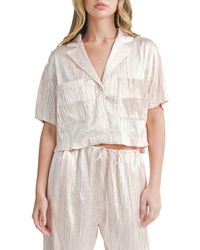 All In Favor - Textured Satin Crop Button-up Shirt In At Nordstrom, Size Large - Lyst