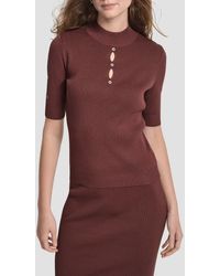 DKNY - Cutout Grommet Mock Neck Sweater - Lyst