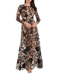 Dress the Population - Ava Sequin Floral Embroidered Long Sleeve Gown - Lyst