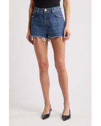 FRAME - The Dare Frayed High Waist Denim Shorts - Lyst