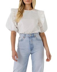 English Factory - Ruffle Smocked Puff Sleeve Blouse - Lyst