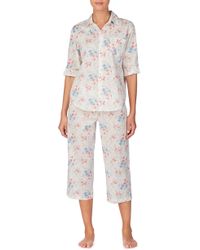 Lauren by Ralph Lauren Floral Print Lawn Capri Pajama Set - White