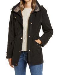 Gallery - Cinched Waist Hooded Water Resistant Raincoat - Lyst