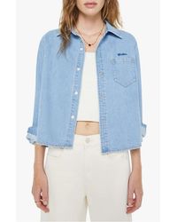 Mother - The Honor Roll Logo Embroidered Denim Crop Button-Up Shirt - Lyst