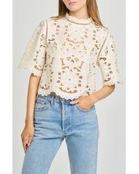 Wayf - Mary Floral Embroidered Mock Neck Top - Lyst
