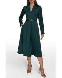 Donna Karan - Long Sleeve Belted Satin Midi Dress - Lyst