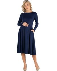 24seven Comfort Apparel - Maternity Midi Length Fit And Flare Pocket Dress - Lyst