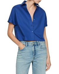 Mango - Crop Cotton Poplin Button-Up Shirt - Lyst
