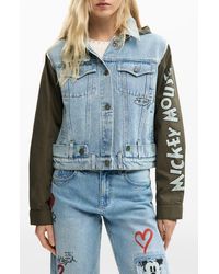 Desigual - Mickey Mouse Embroidered Mixed Media Denim Hooded Jacket - Lyst