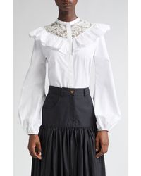 Giambattista Valli - Ruffle Lace Yoke Cotton Poplin Top - Lyst
