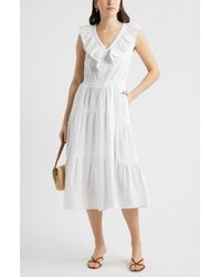 Caslon - Ruffle Sleeveless Tiered Cotton Midi Dress - Lyst