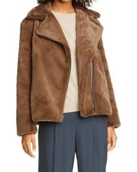 Vince Faux Fur Moto Jacket - Brown