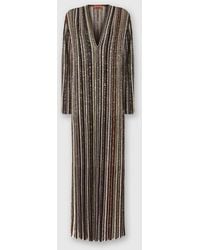 Missoni - Long Dress With V-Neck And Herringbone Stripe Knit - Lyst