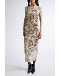 Jean Paul Gaultier - Medallion Print Long Sleeve Mesh Body-Con Dress - Lyst