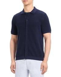 Theory - Cairn Short Sleeve Button-up Cotton Blend Sweater - Lyst