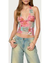 Edikted - Catie Patchwork Mesh Halter Top - Lyst