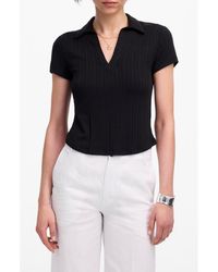 Madewell - V-Neck Rib Polo Top - Lyst