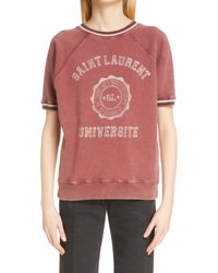 Saint Laurent - Université Short Sleeve Cotton Logo Graphic Sweatshirt - Lyst