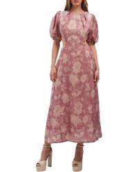 Bardot - Fontana Floral Puff Sleeve Cutout Midi Dress - Lyst