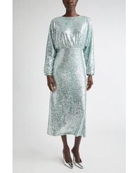 St. John - Long Sleeve Sequin Stretch Knit Midi Dress - Lyst