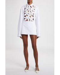 Valentino Garavani - Floral Appliqué Long Sleeve Cotton Poplin Mini Shirtdress - Lyst