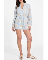 Guess - Hazel Floral Embroidered Long Sleeve Cotton Voile Romper - Lyst