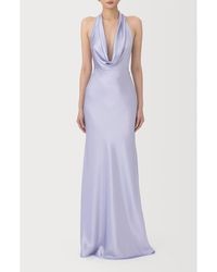 SAU LEE - Pearl Cowl Halter Neck Satin Gown - Lyst