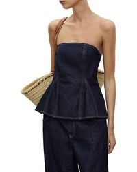 Mango - Strapless Denim Peplum Top - Lyst