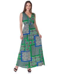 24seven Comfort Apparel - Scarf Print V-Neck Empire Waist Sleeveless Maxi Dress - Lyst
